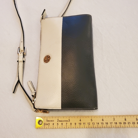 TORY BURCH Perry White Deep Blue Black Colorblock Pebbled Leather Crossbody Bag - Picture 12 of 14